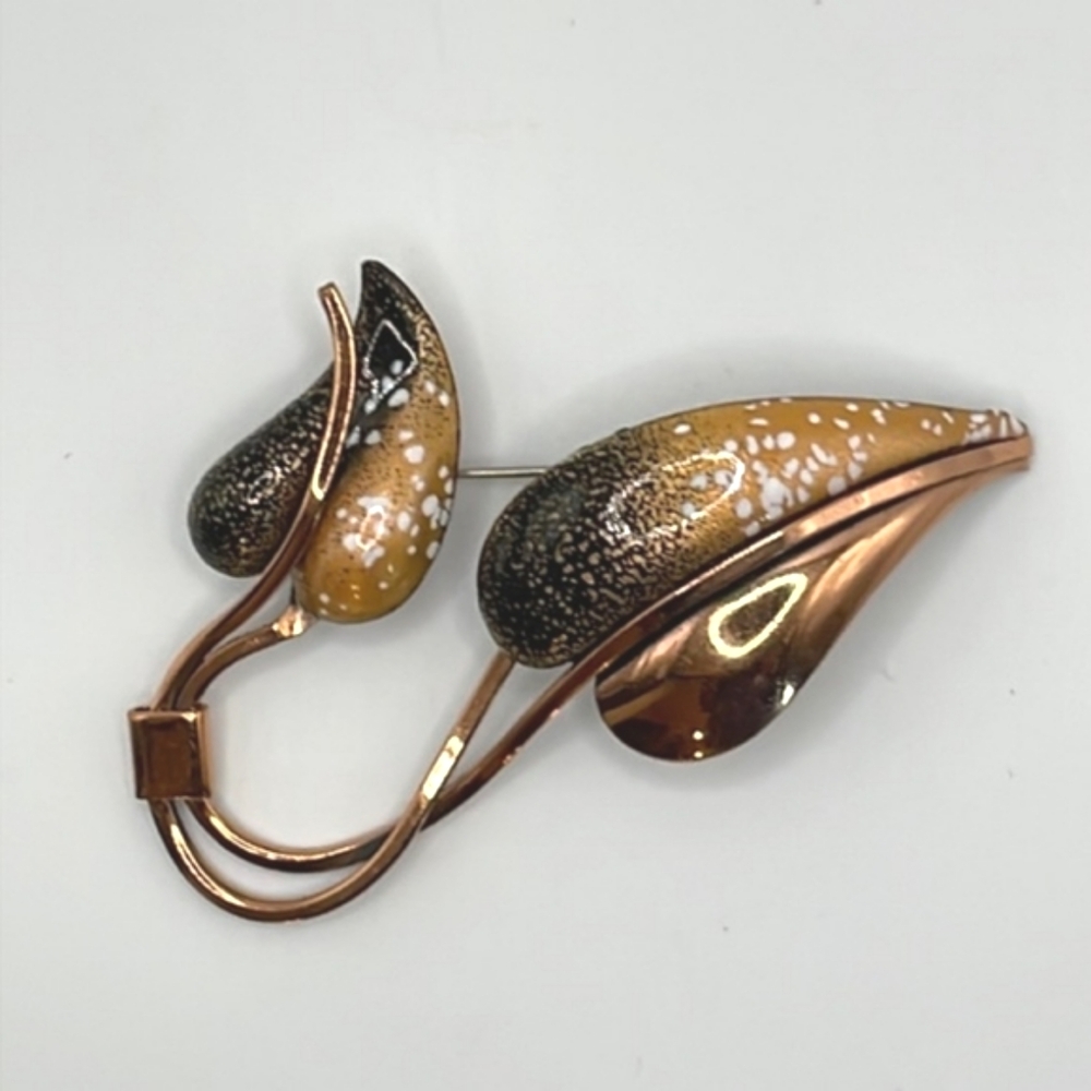 Vintage Matisse Renoir Copper and Enamel Leaf Brooch Pin